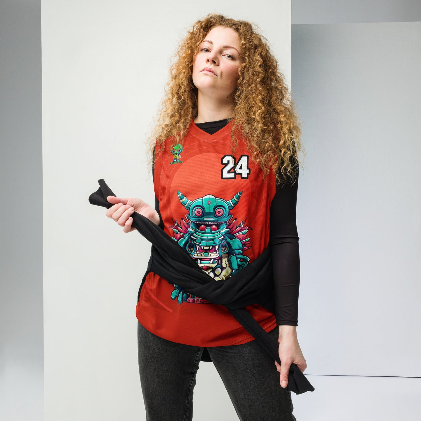 Toy Town Watchman - Recycled unisex basketball jersey - Crimson Vortex Colorway - BBairt
