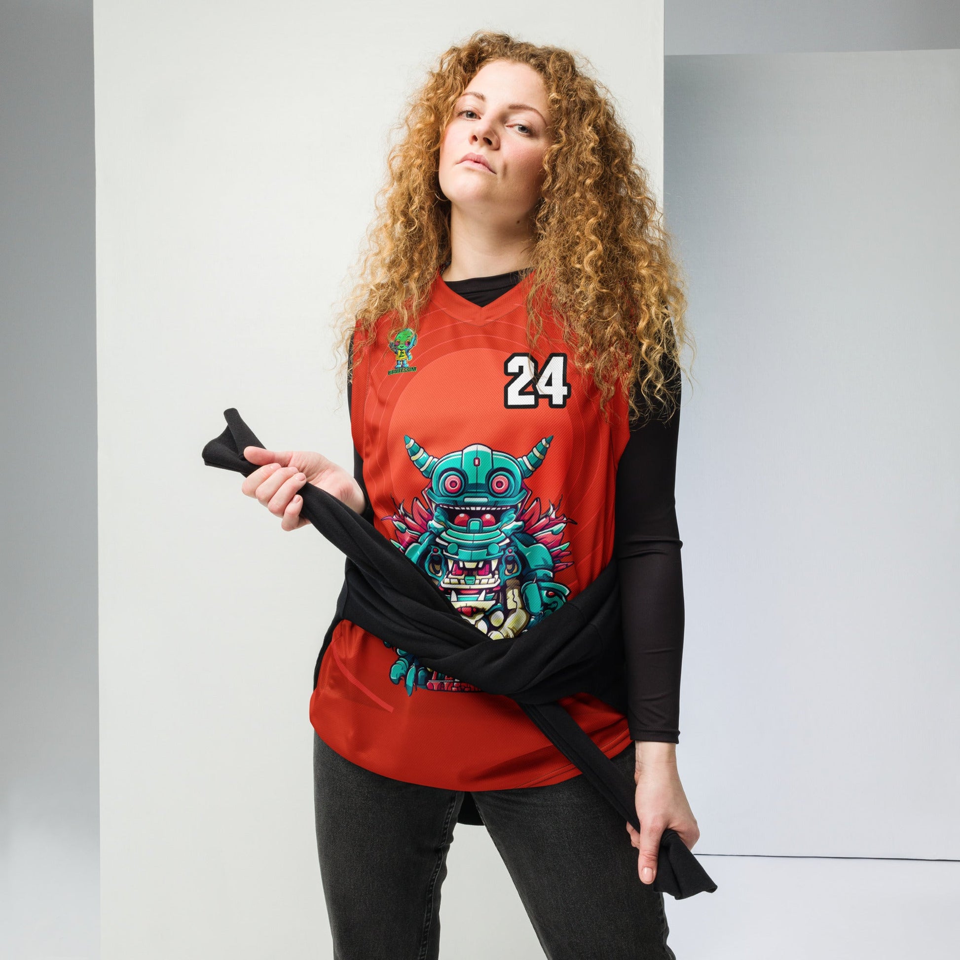 Toy Town Watchman - Recycled unisex basketball jersey - Crimson Vortex Colorway - BBairt