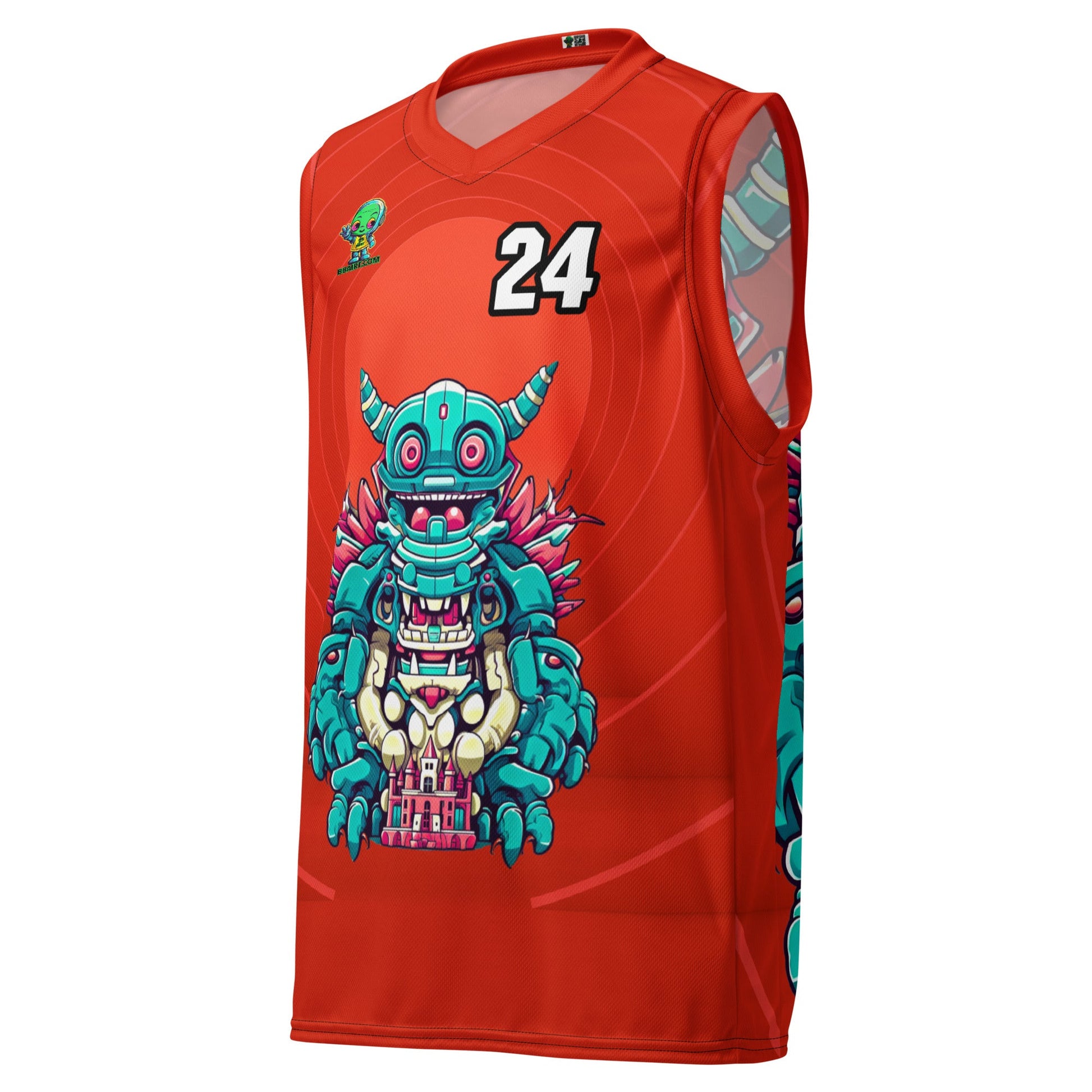 Toy Town Watchman - Recycled unisex basketball jersey - Crimson Vortex Colorway - BBairt