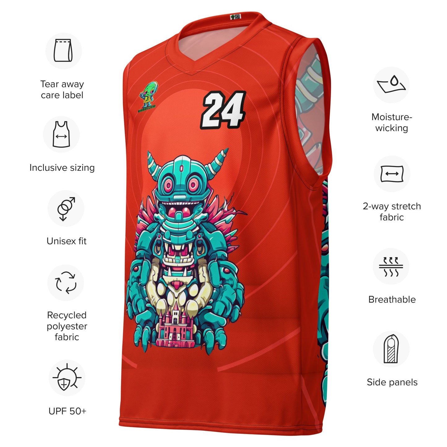 Toy Town Watchman - Recycled unisex basketball jersey - Crimson Vortex Colorway - BBairt