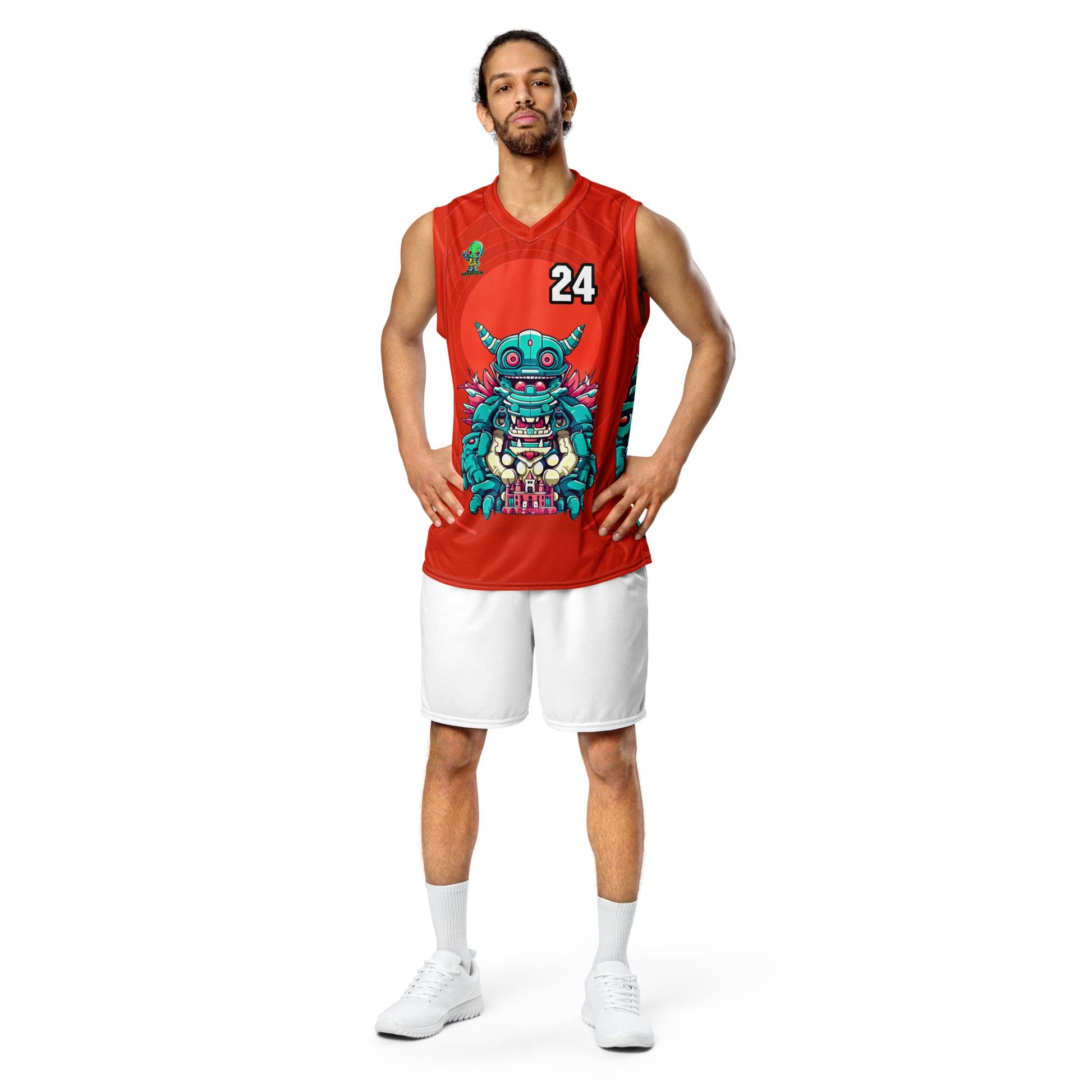 Toy Town Watchman - Recycled unisex basketball jersey - Crimson Vortex Colorway - BBairt