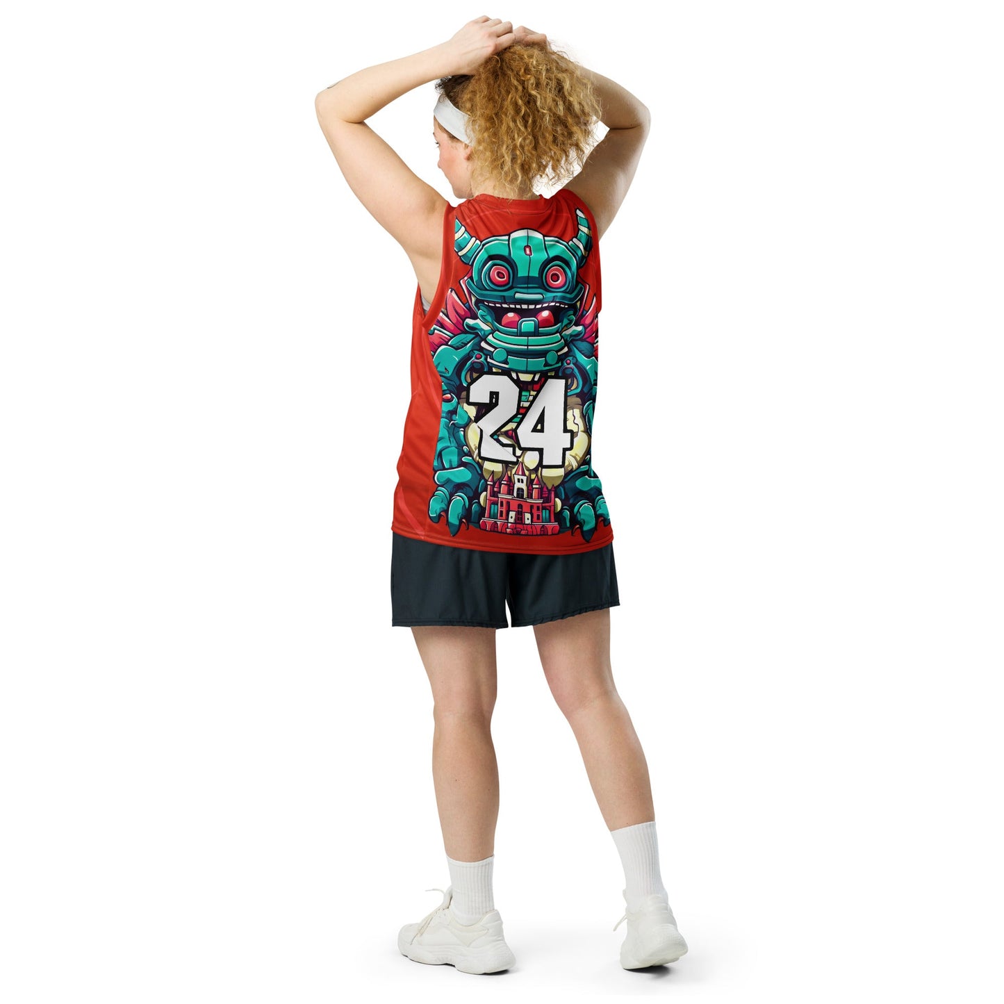 Toy Town Watchman - Recycled unisex basketball jersey - Crimson Vortex Colorway - BBairt