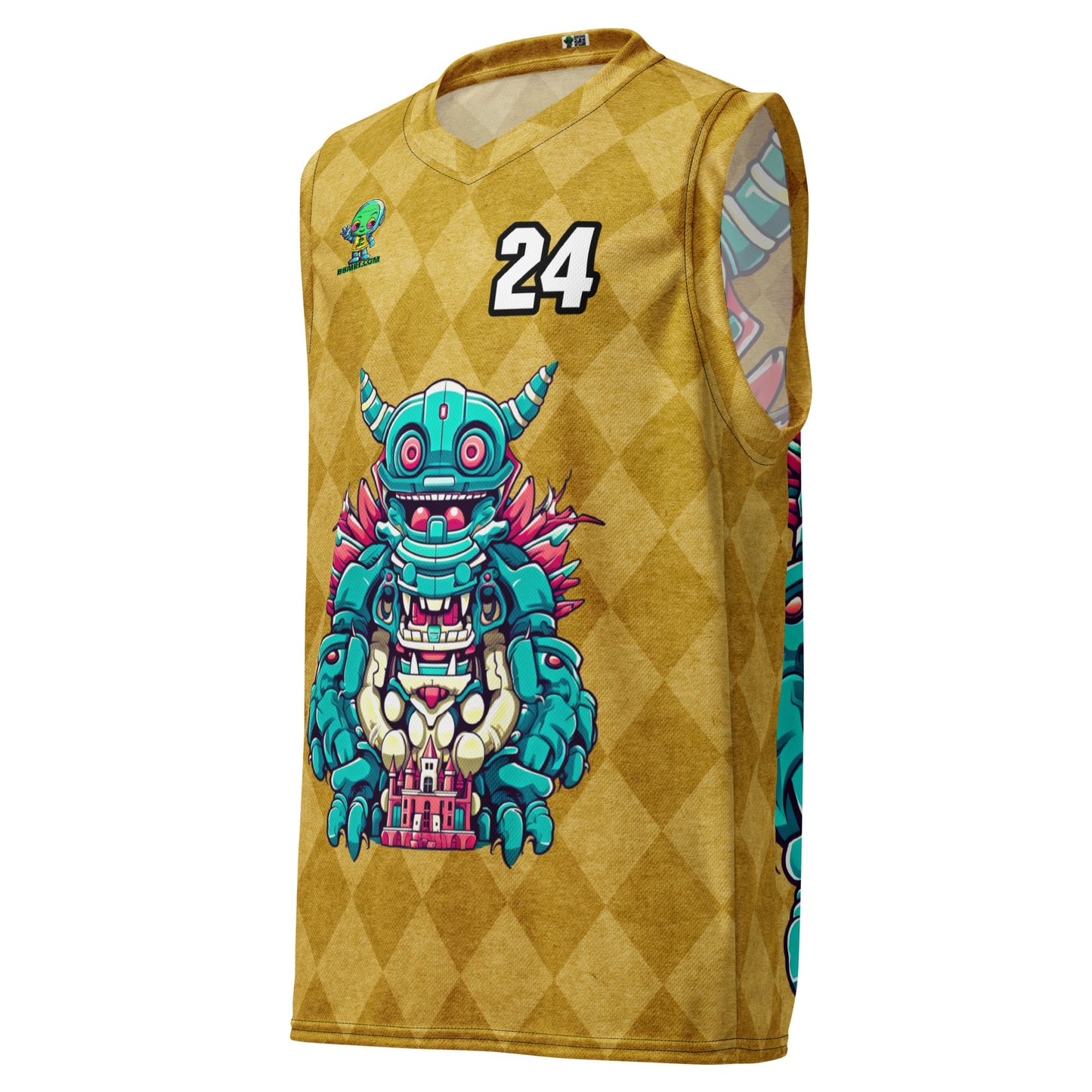 Toy Town Watchman - Recycled unisex basketball jersey - Golden Argyle Colorway - BBairt