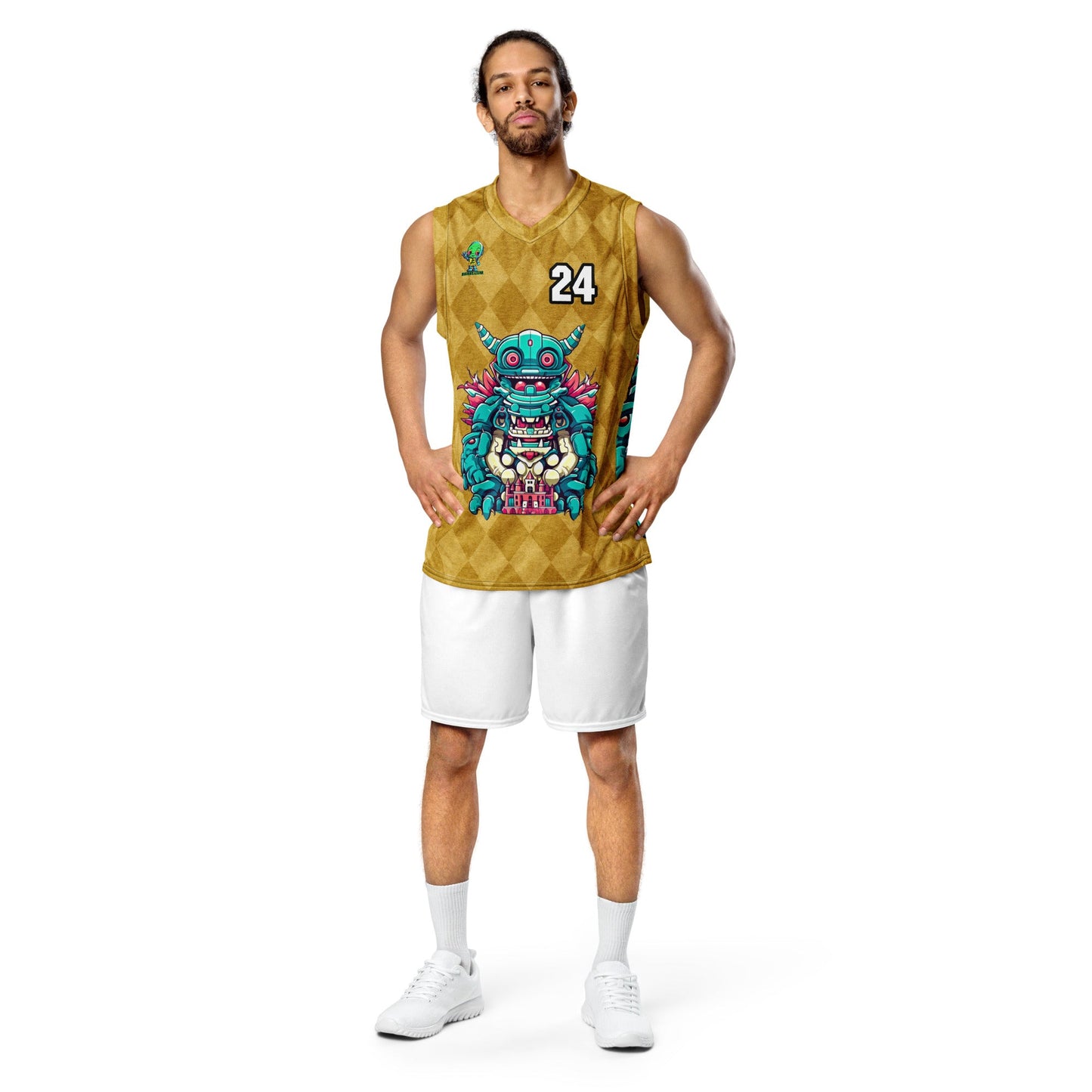 Toy Town Watchman - Recycled unisex basketball jersey - Golden Argyle Colorway - BBairt