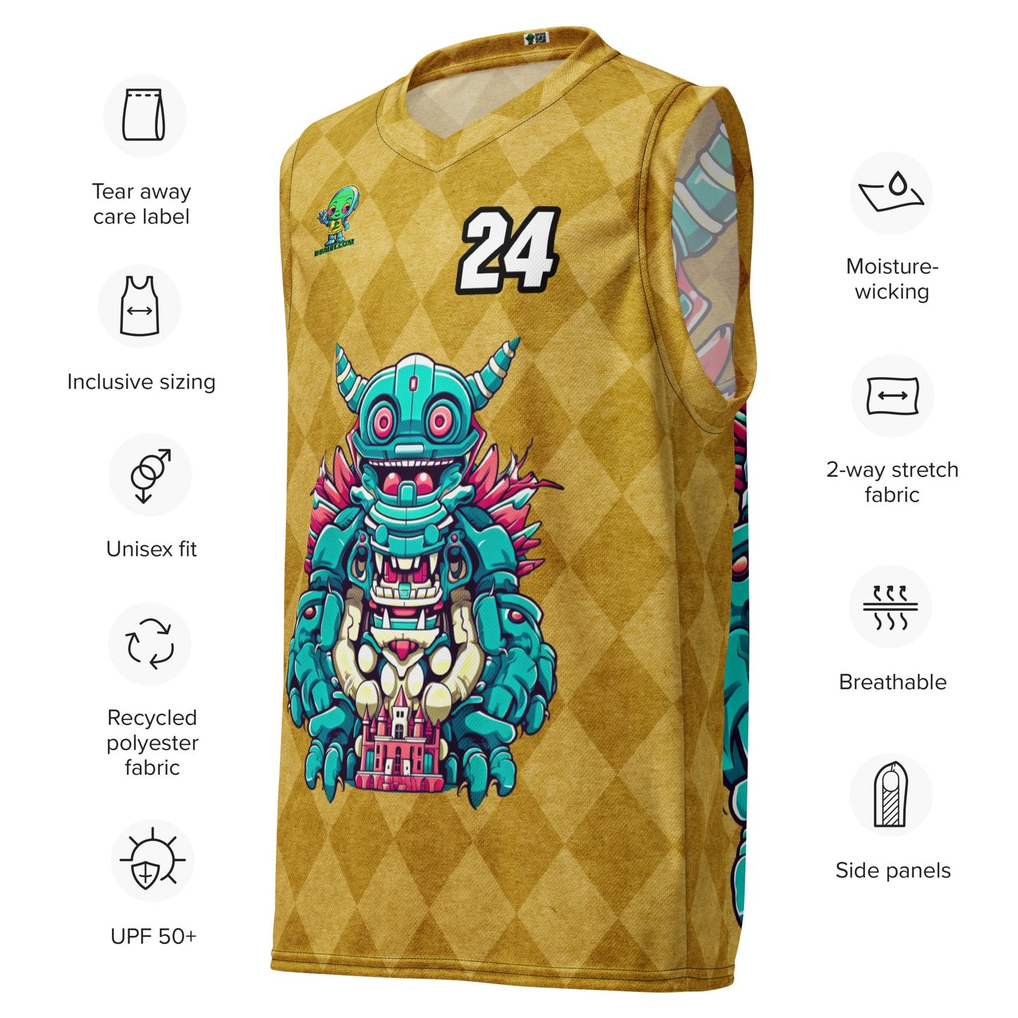 Toy Town Watchman - Recycled unisex basketball jersey - Golden Argyle Colorway - BBairt