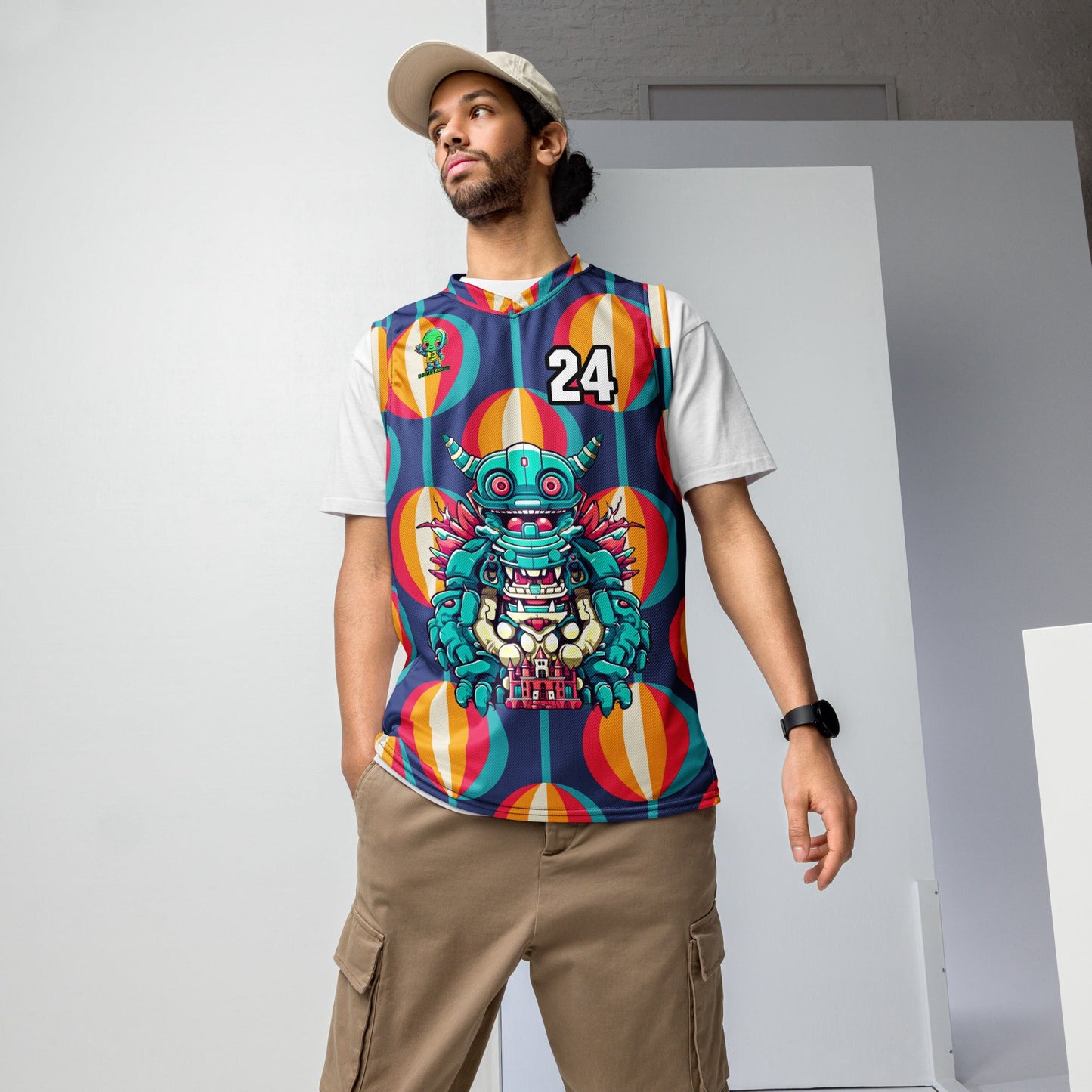 Toy Town Watchman - Recycled unisex basketball jersey - Retro Carnival - BBairt