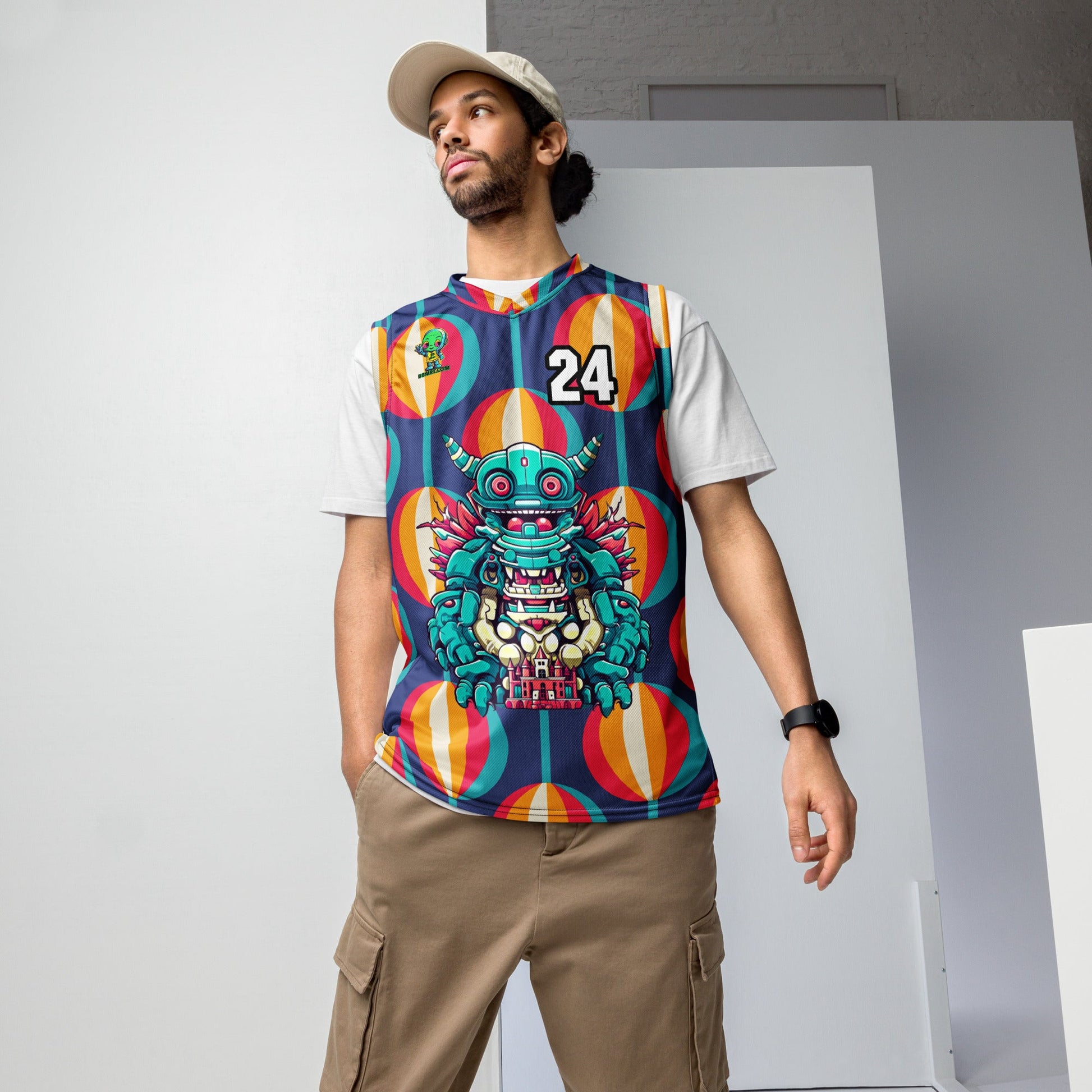 Toy Town Watchman - Recycled unisex basketball jersey - Retro Carnival - BBairt
