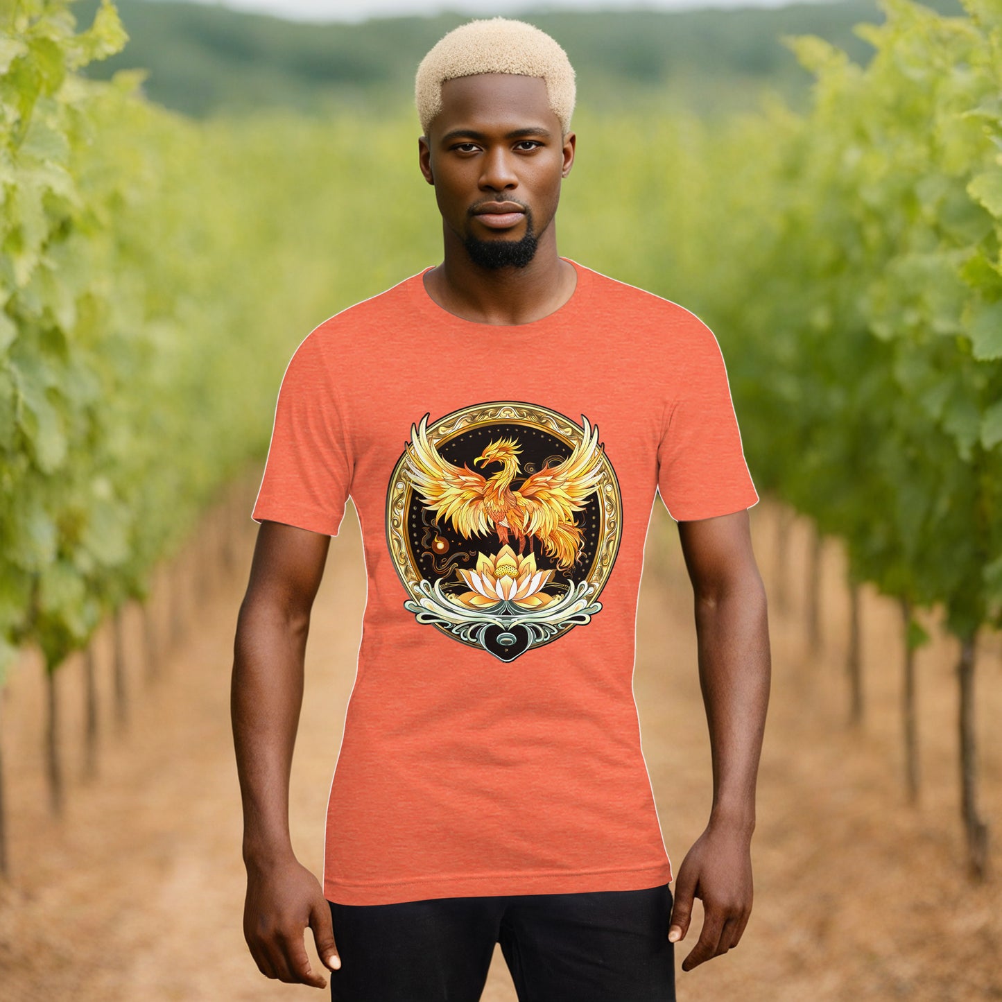 Elemental Harmony: Fiery Phoenix and Calm Lotus - Unisex t-shirt