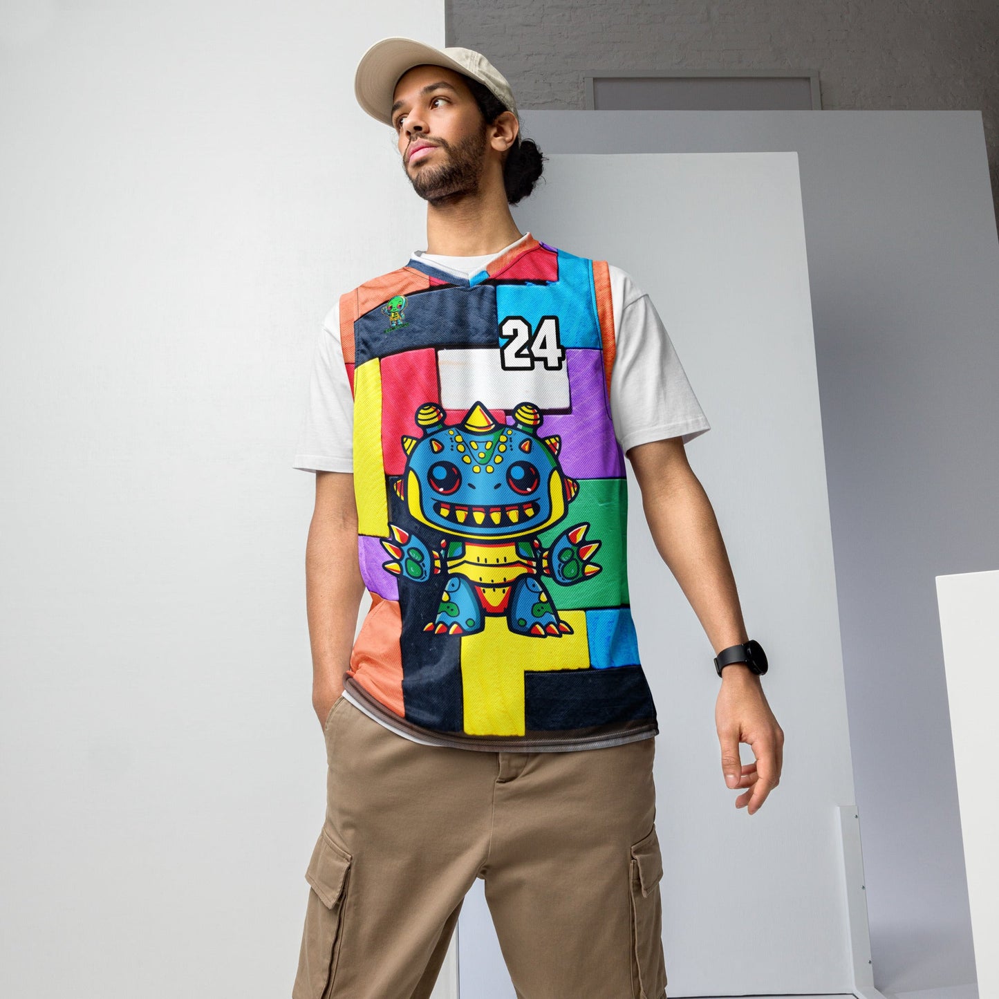 Zippy Zoid - Recycled unisex basketball jersey - Block Fusion Colorway - BBairt