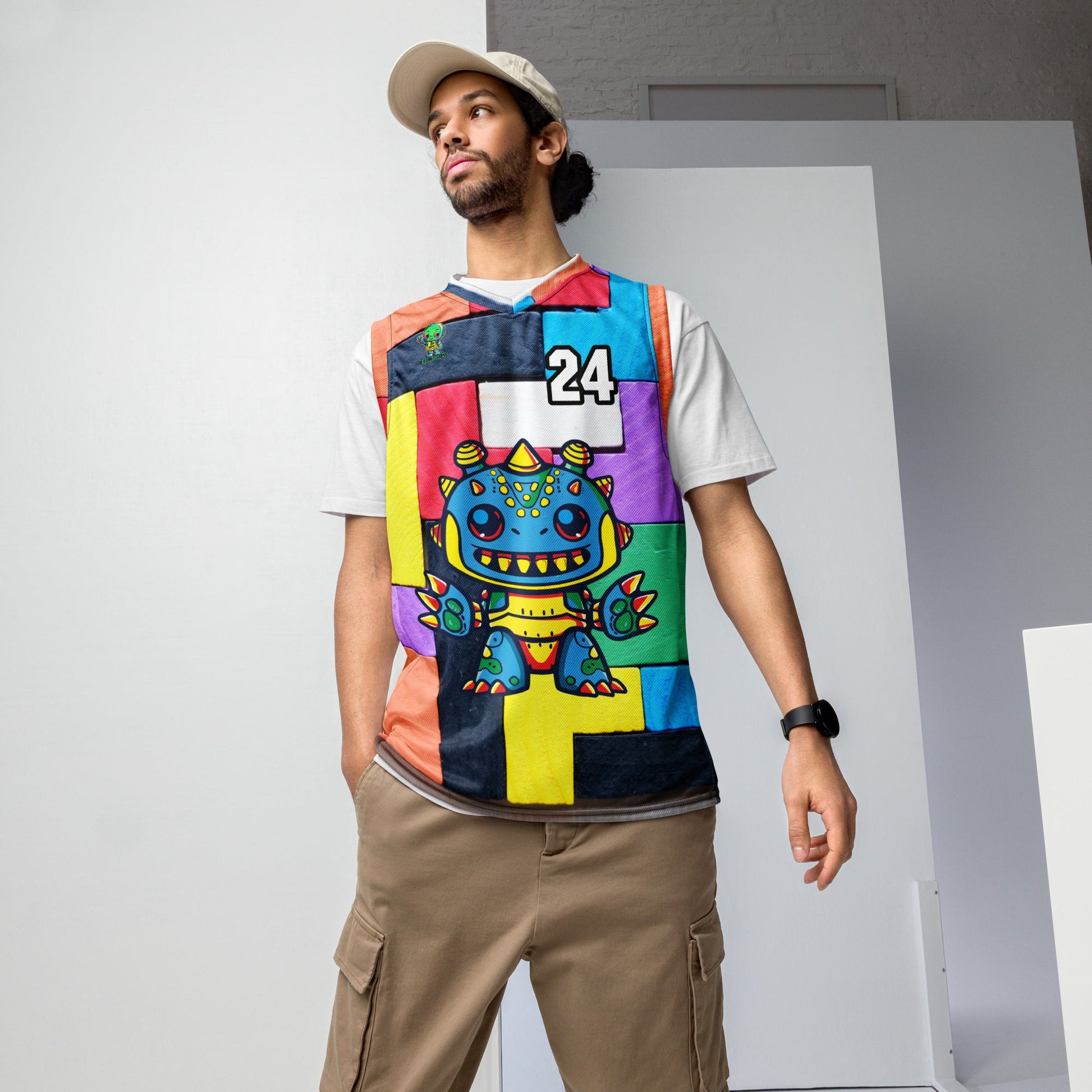 Zippy Zoid - Recycled unisex basketball jersey - Block Fusion Colorway - BBairt