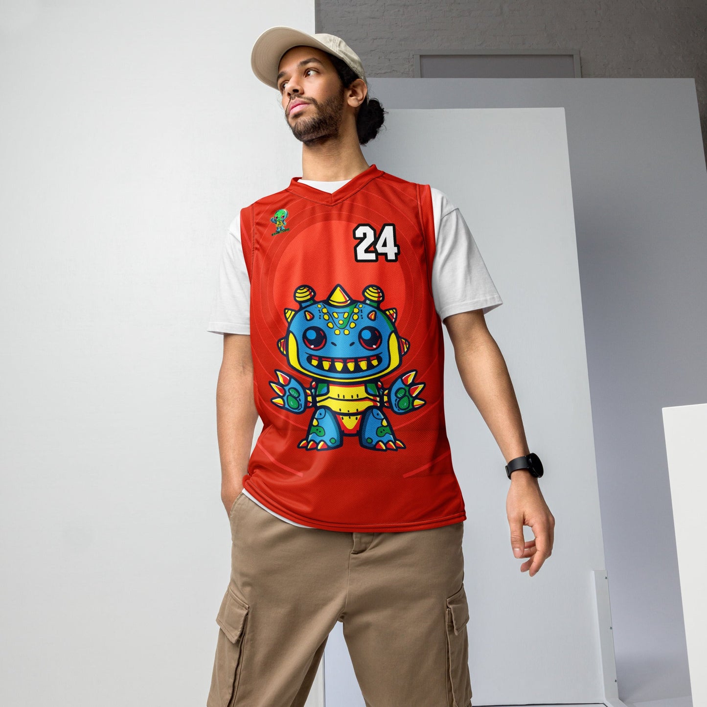 Zippy Zoid - Recycled unisex basketball jersey - Crimson Vortex Colorway - BBairt