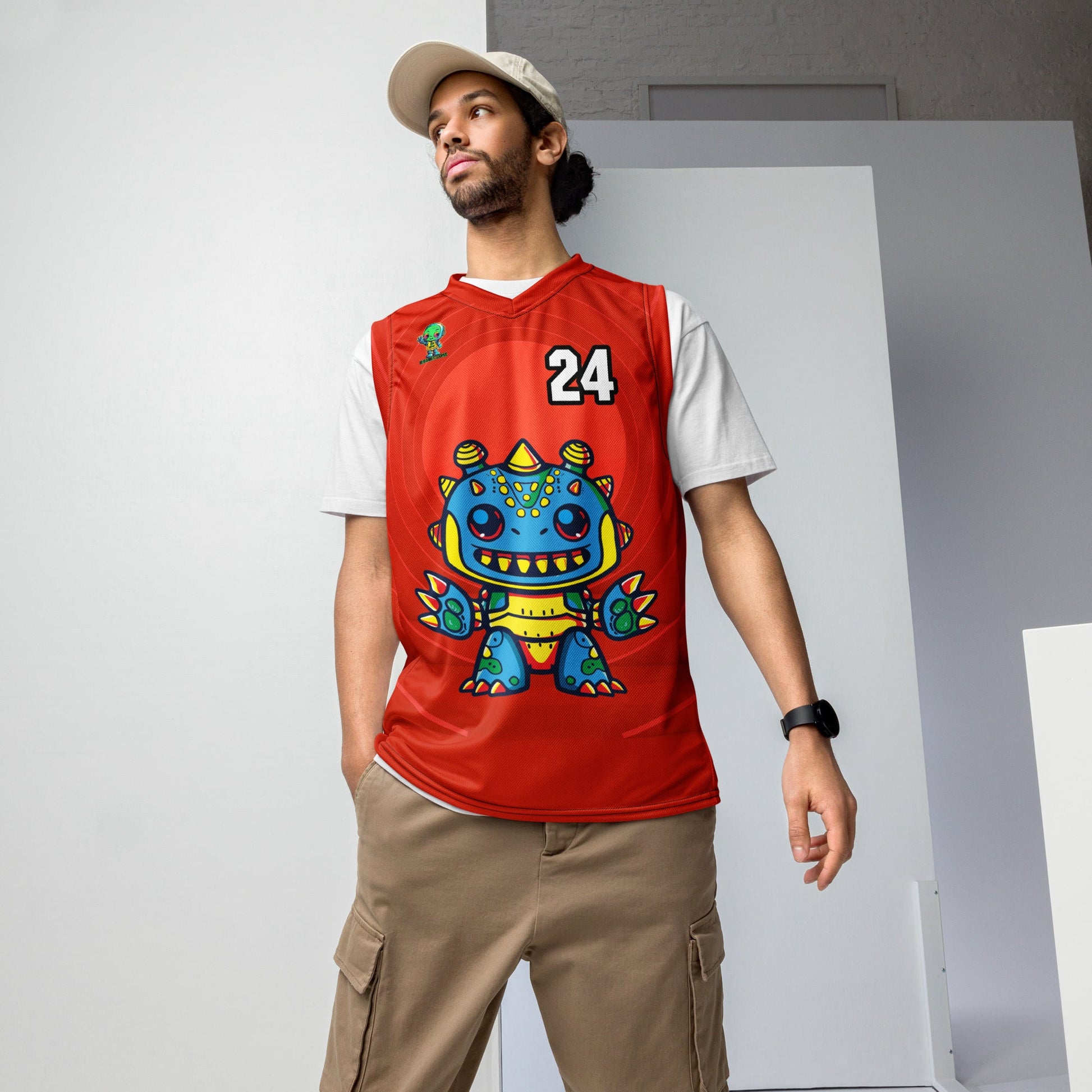 Zippy Zoid - Recycled unisex basketball jersey - Crimson Vortex Colorway - BBairt