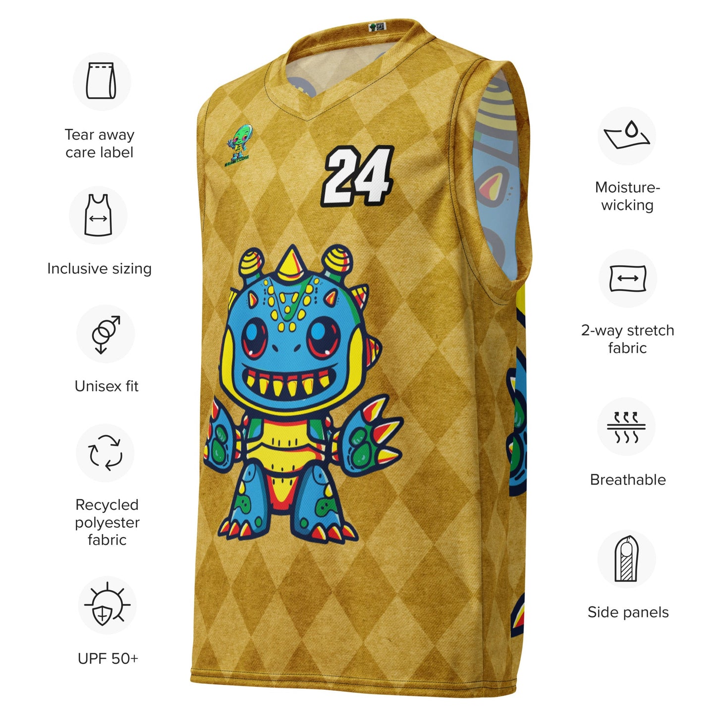 Zippy Zoid - Recycled unisex basketball jersey - Golden Argyle Colorway - BBairt