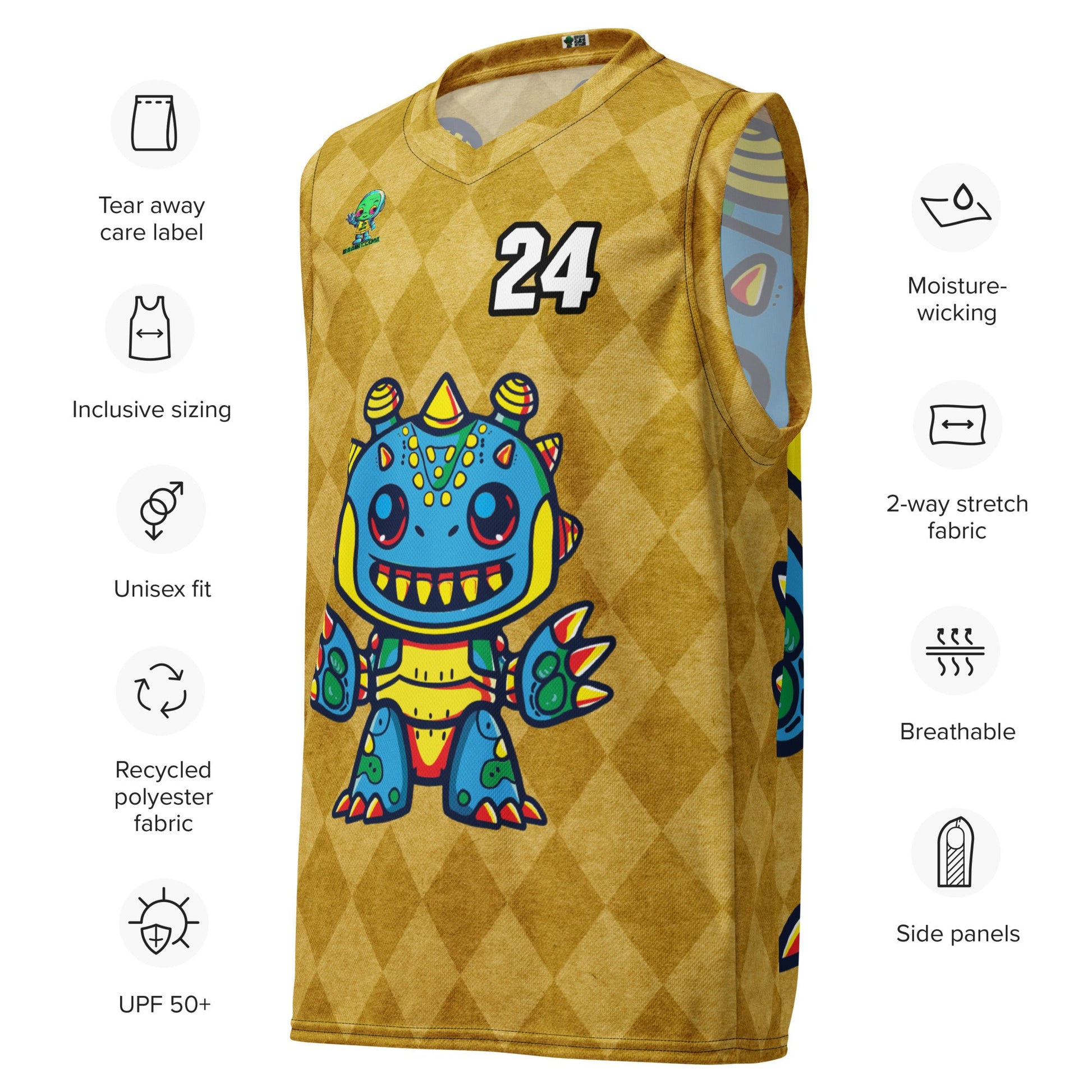 Zippy Zoid - Recycled unisex basketball jersey - Golden Argyle Colorway - BBairt