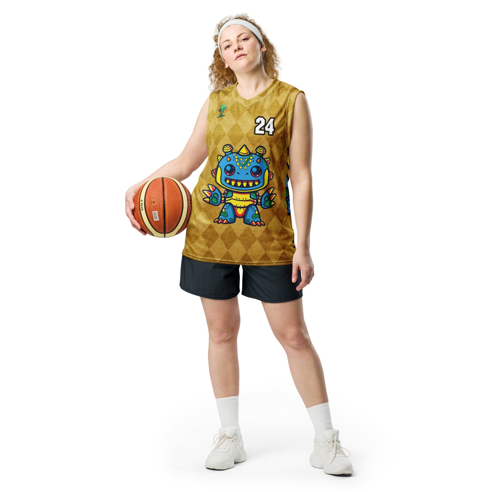 Zippy Zoid - Recycled unisex basketball jersey - Golden Argyle Colorway - BBairt