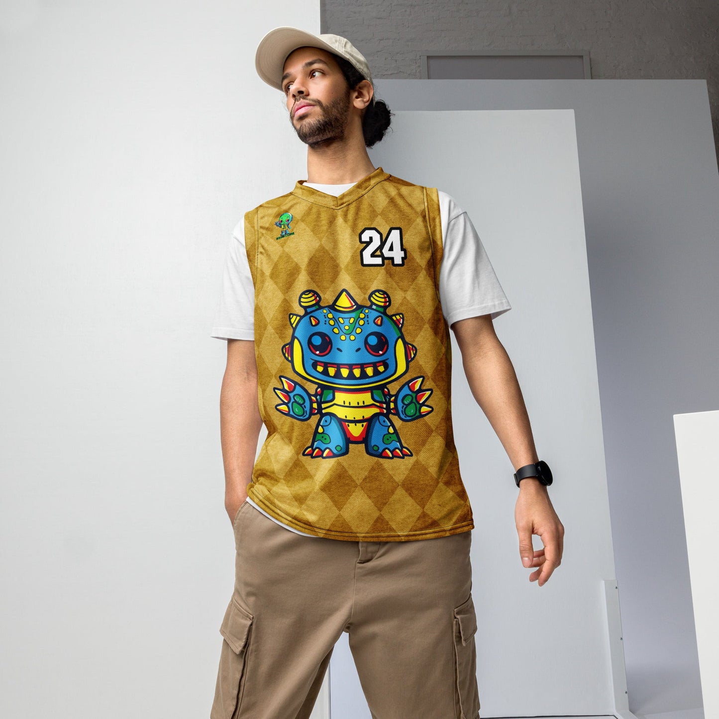 Zippy Zoid - Recycled unisex basketball jersey - Golden Argyle Colorway - BBairt