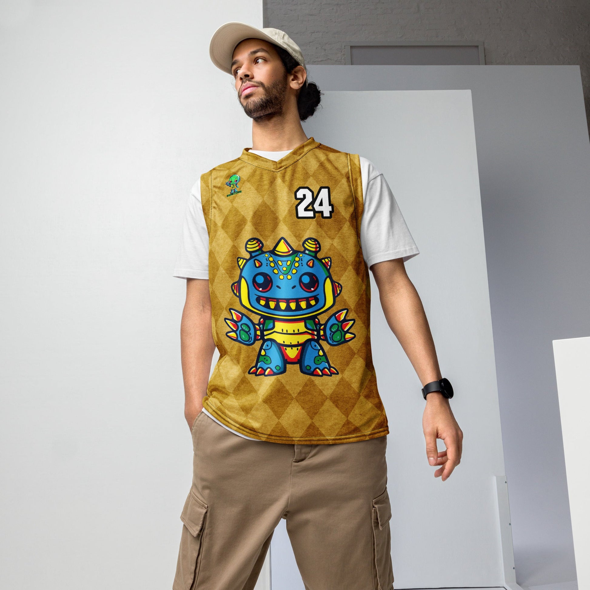 Zippy Zoid - Recycled unisex basketball jersey - Golden Argyle Colorway - BBairt