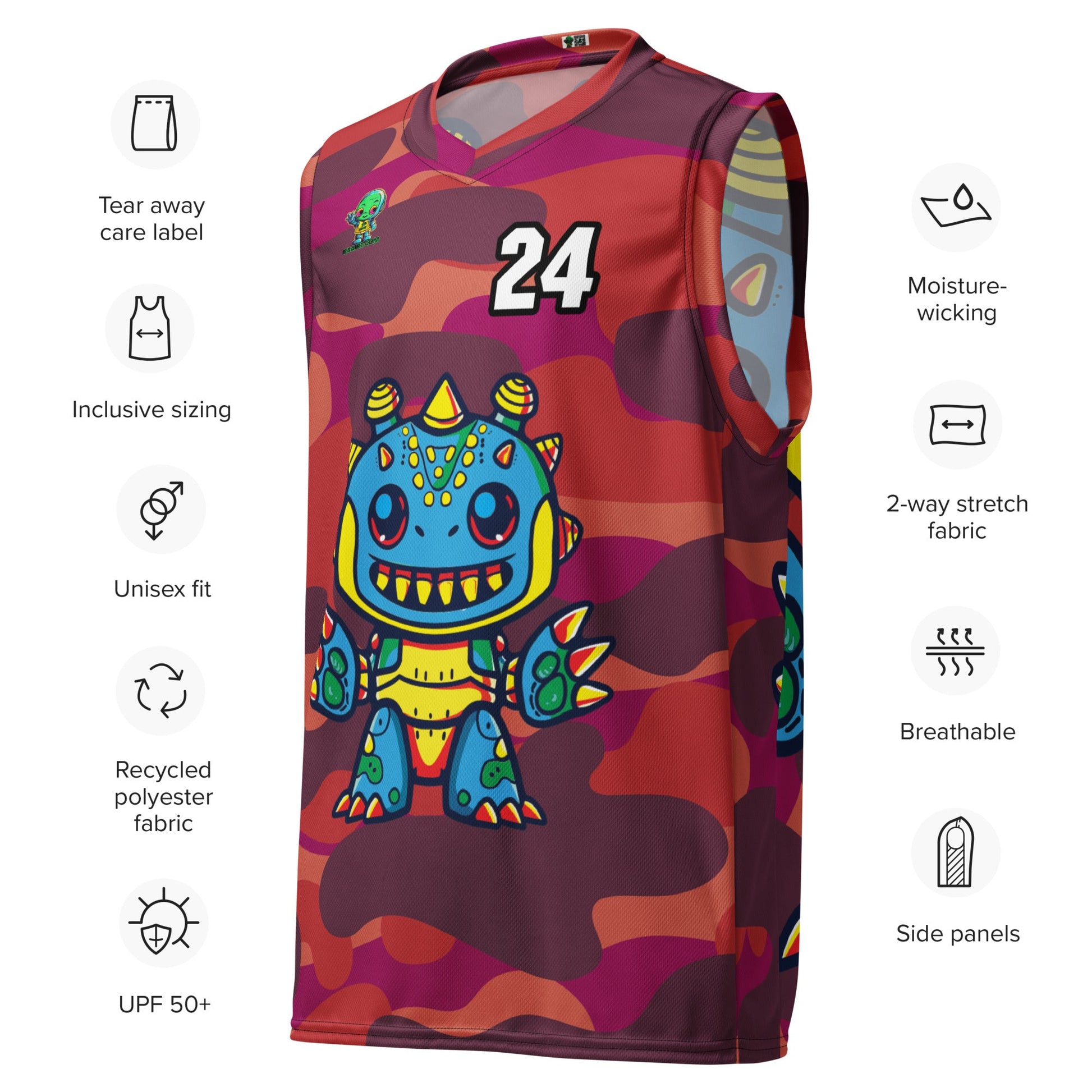 Zippy Zoid - Recycled unisex basketball jersey - Inferno Camo Colorway - BBairt