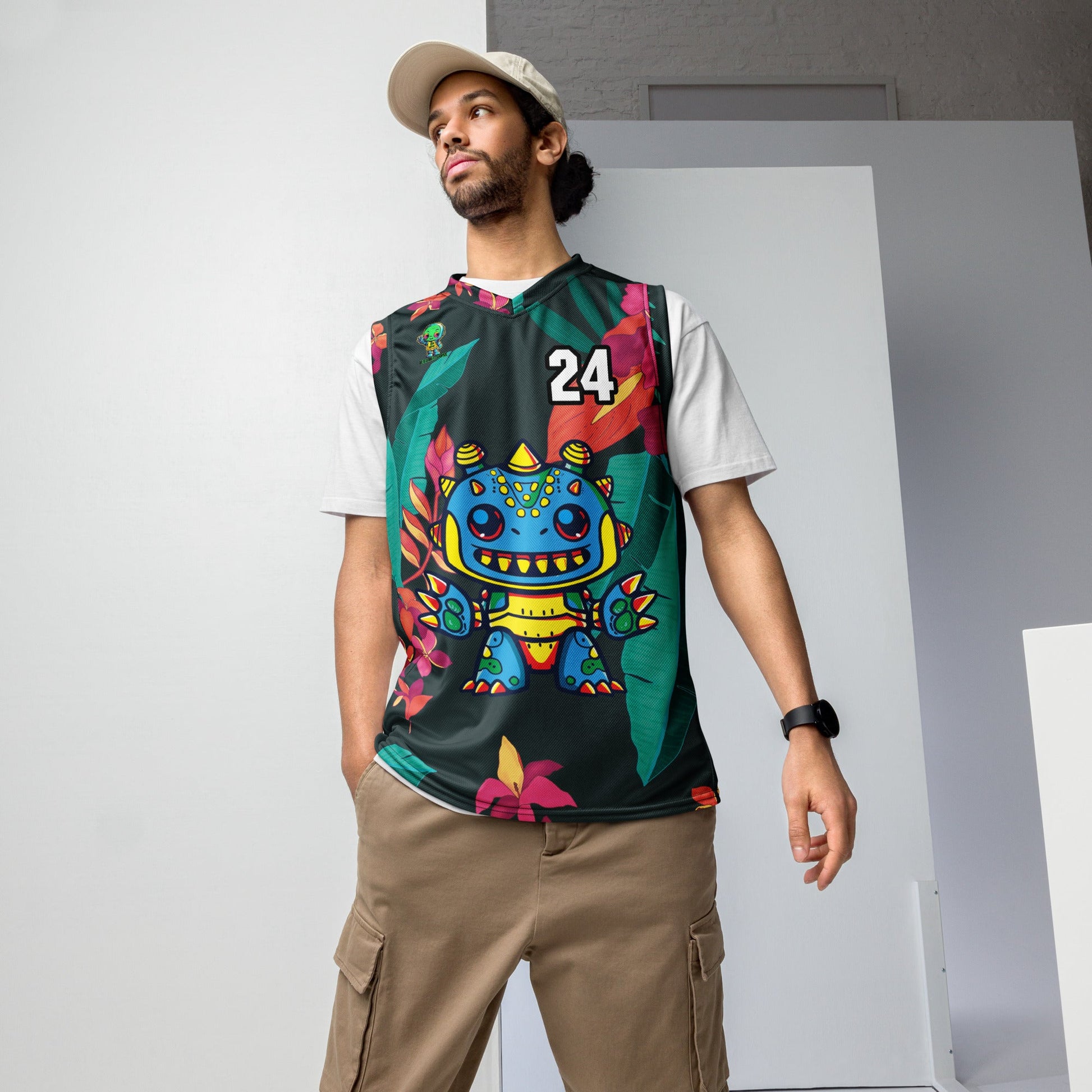 Zippy Zoid - Recycled unisex basketball jersey - Midnight Jungle Colorway - BBairt