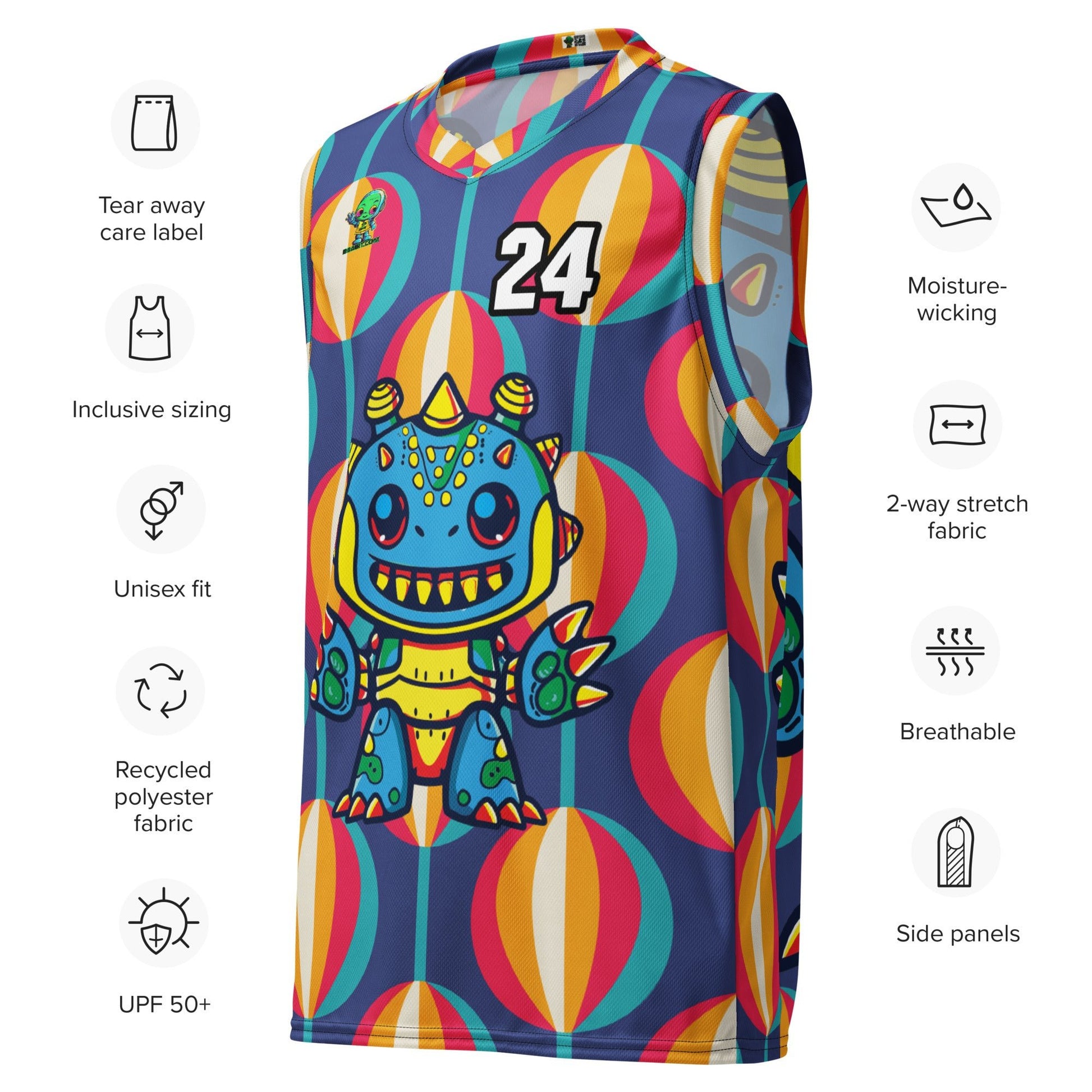 Zippy Zoid - Recycled unisex basketball jersey - Retro Carnival Colorway - BBairt
