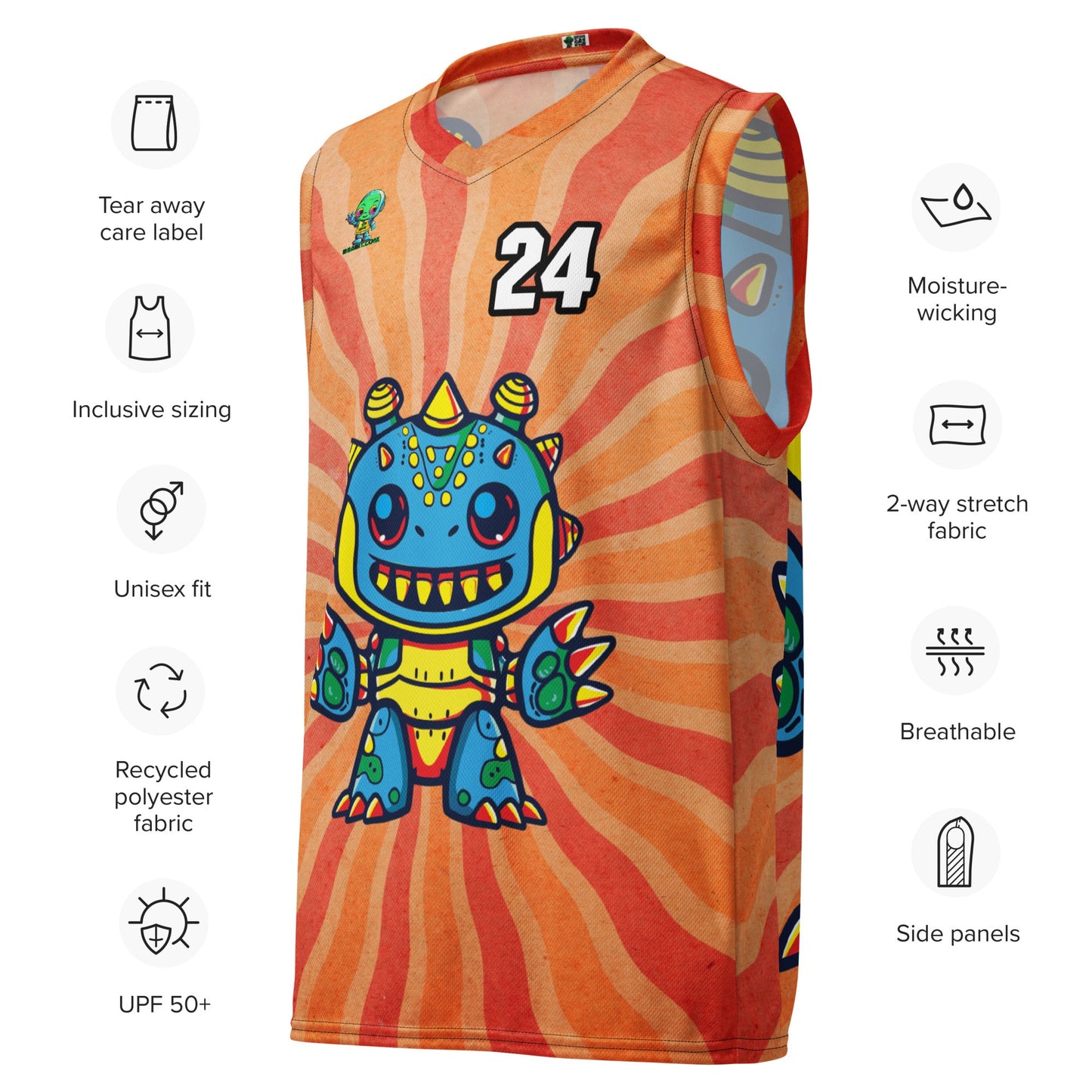 Zippy Zoid - Recycled unisex basketball jersey - Solar Flare Colorway - BBairt